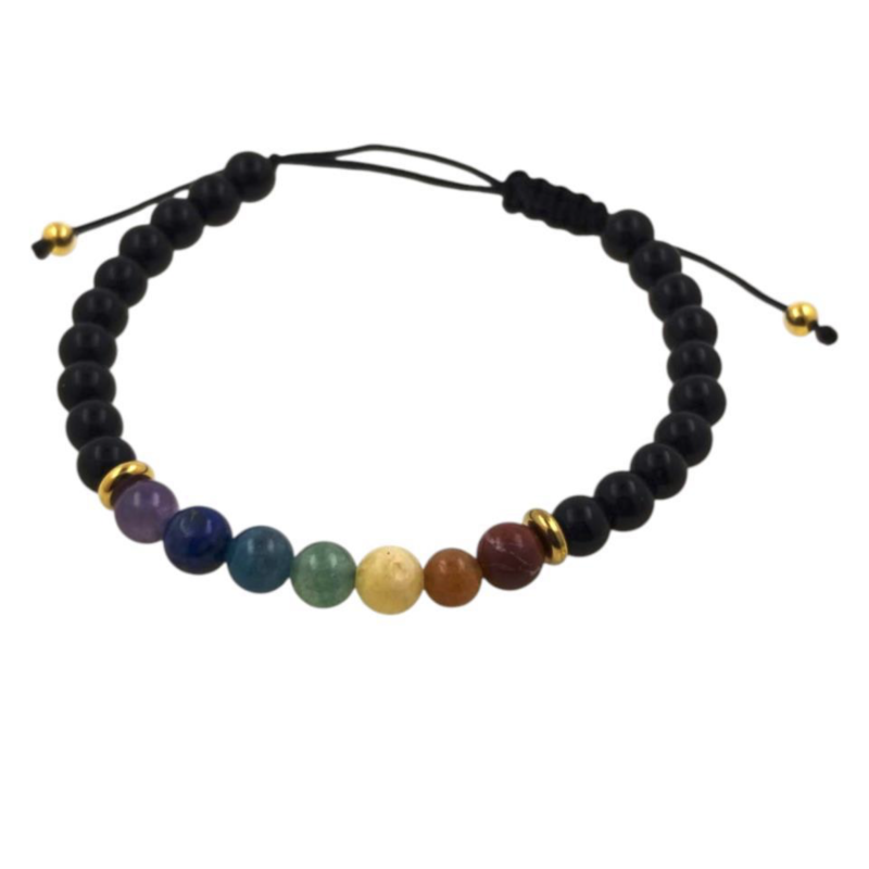 Pulsera 7 chakras y obsidiana