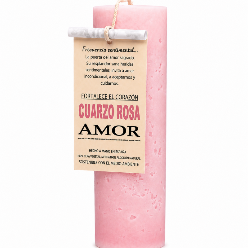 Vela Artesanal con Cuarzo Rosa - Amor