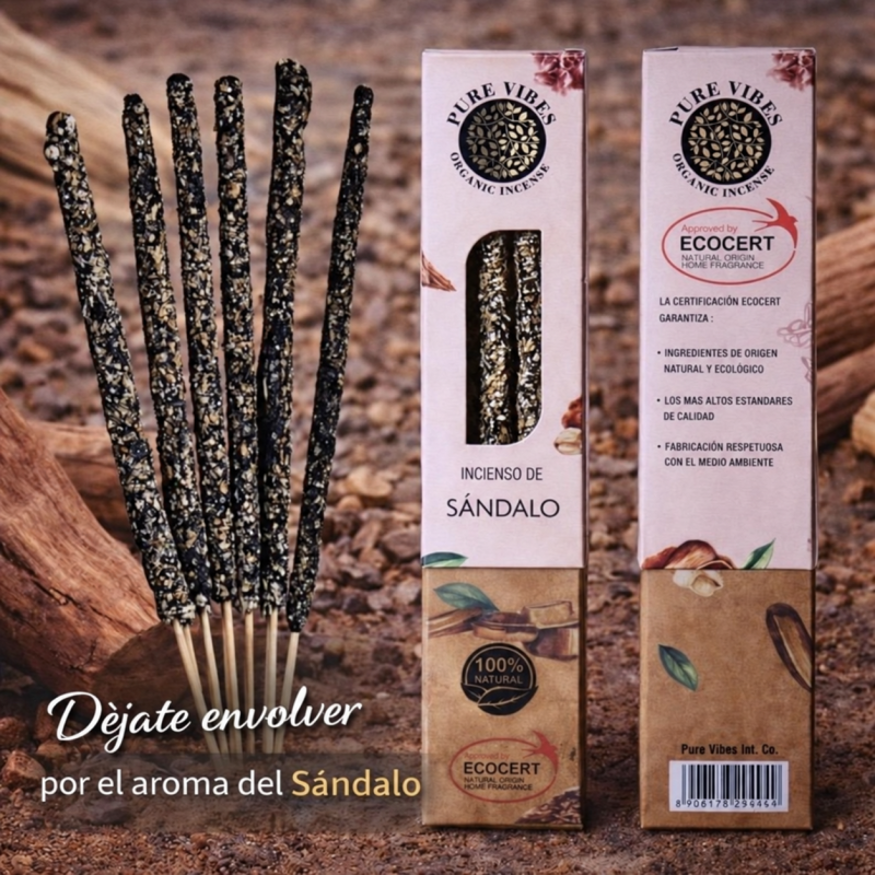 Incienso  Orgánico Pure Vibes Sándalo.